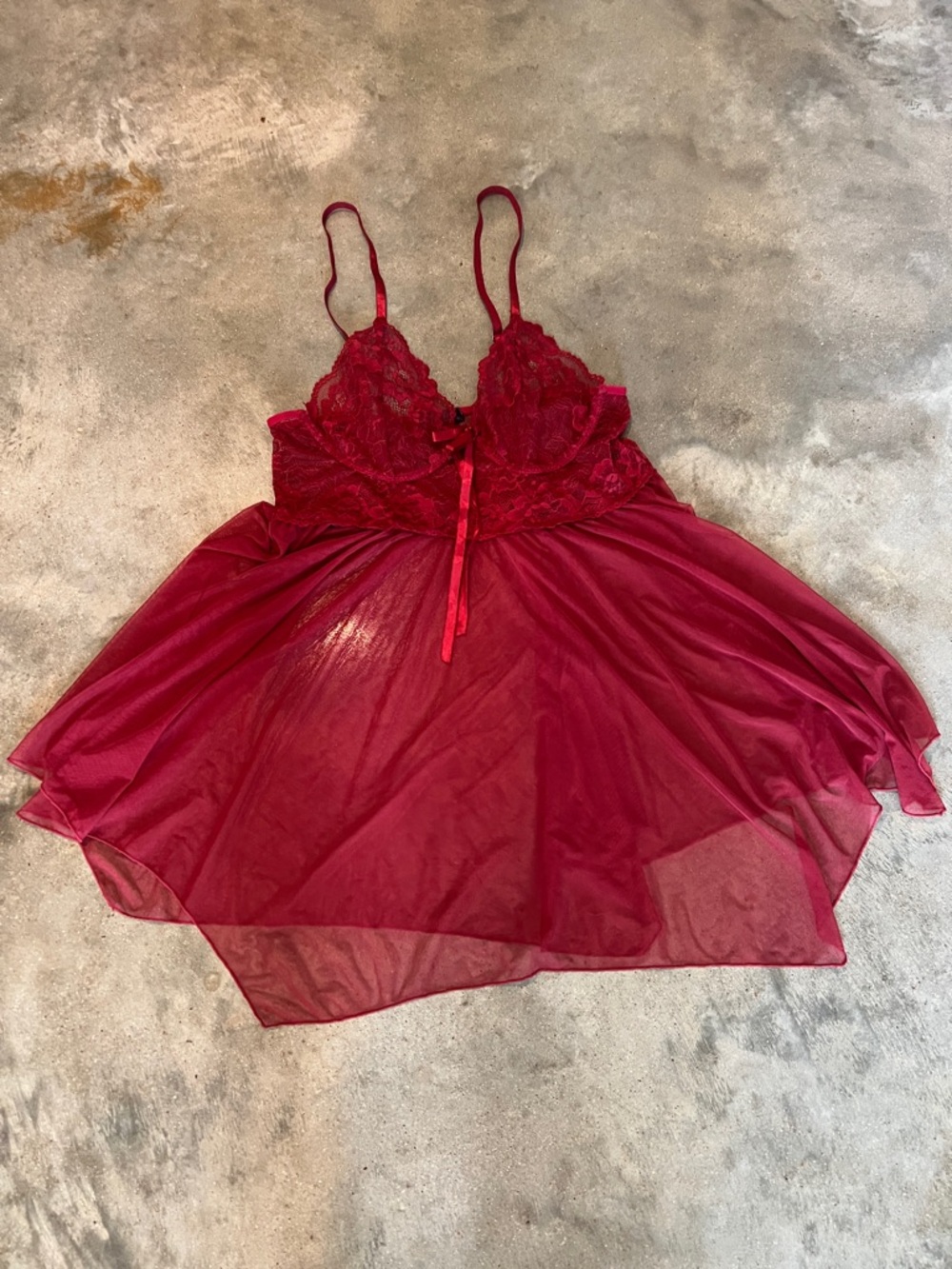 Red Lace & Sheer Mesh Babydoll Chemise